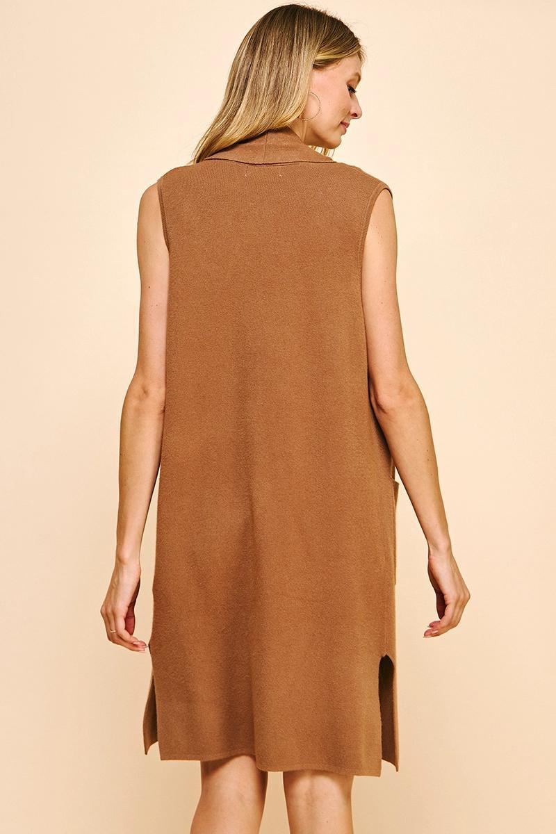 Pinch Sleeveless Open Cardigan Sweater